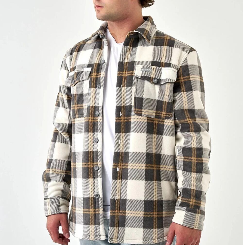 NWT Burlebo Flannel Shirt Men's Size M Muted Black White and Yellow Plaid (1288)